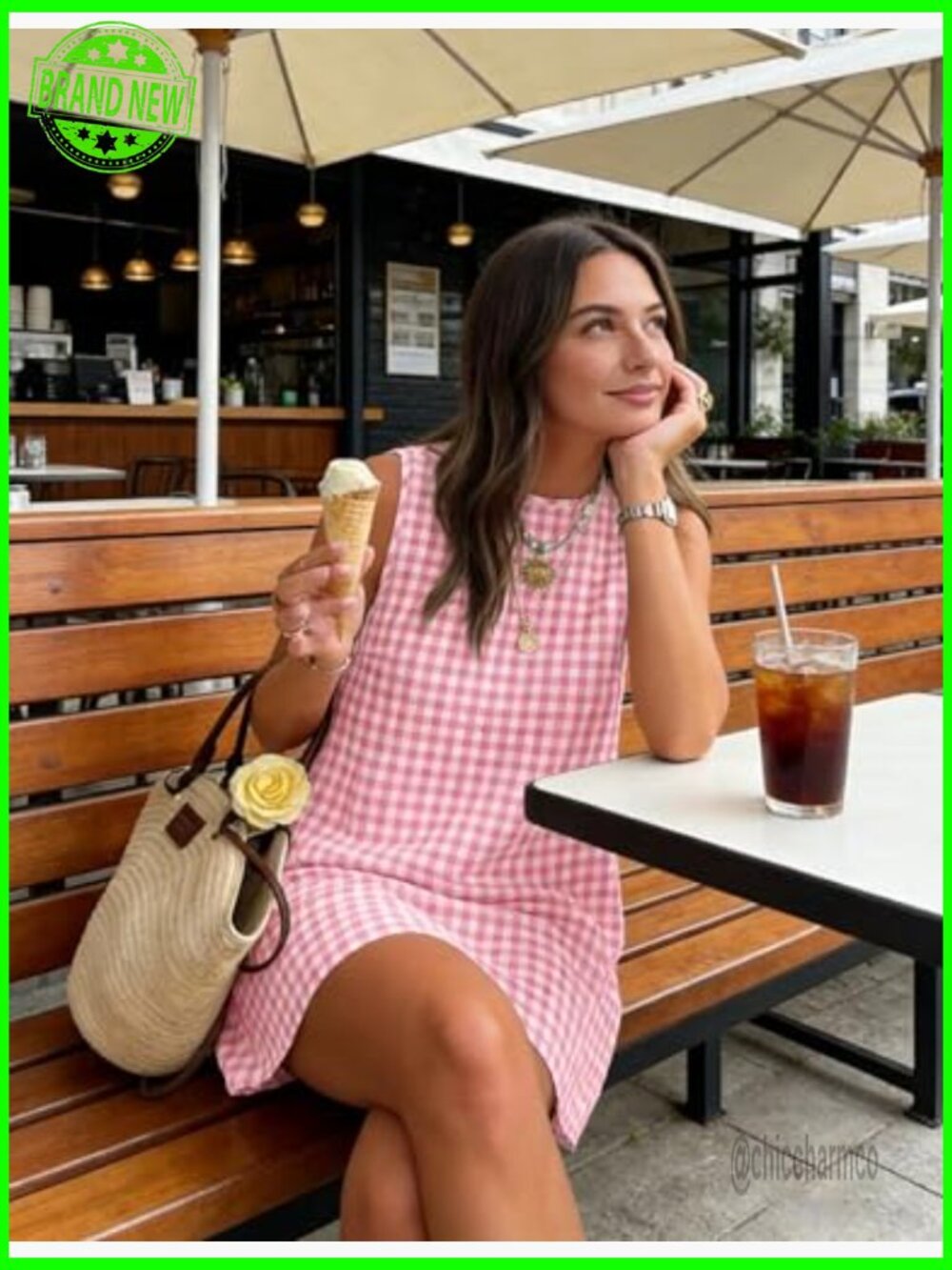Sleeveless Gingham Mini Sundress with Pockets - Picture 3 of 4